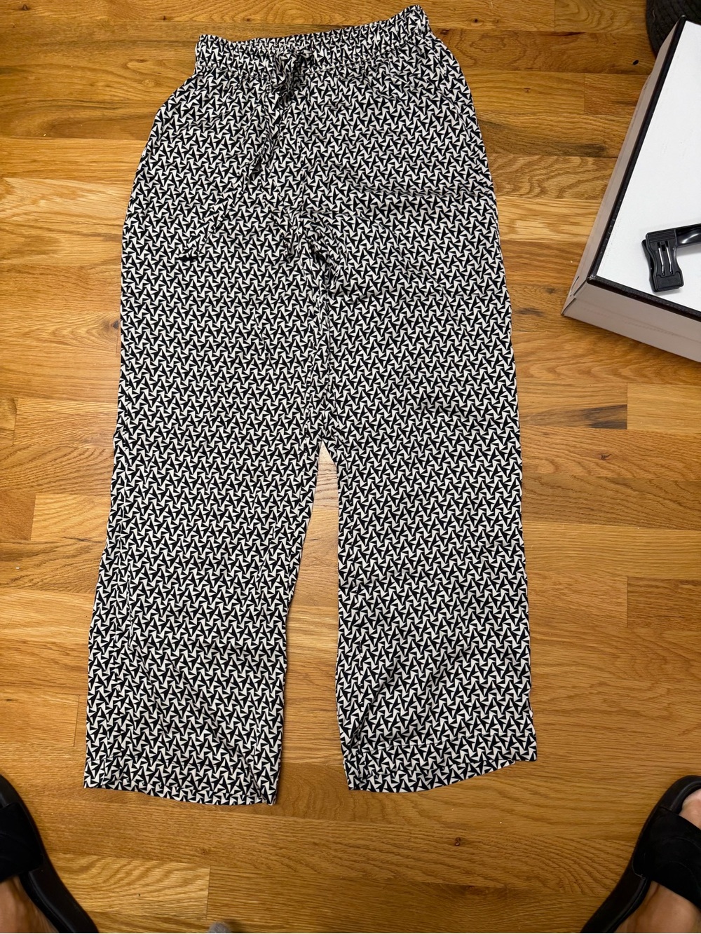Anthropologie Black & White Geometric Print Wide-Leg Pants